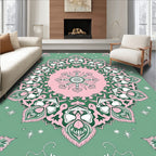 Pink and Green Floral Mandala Rug