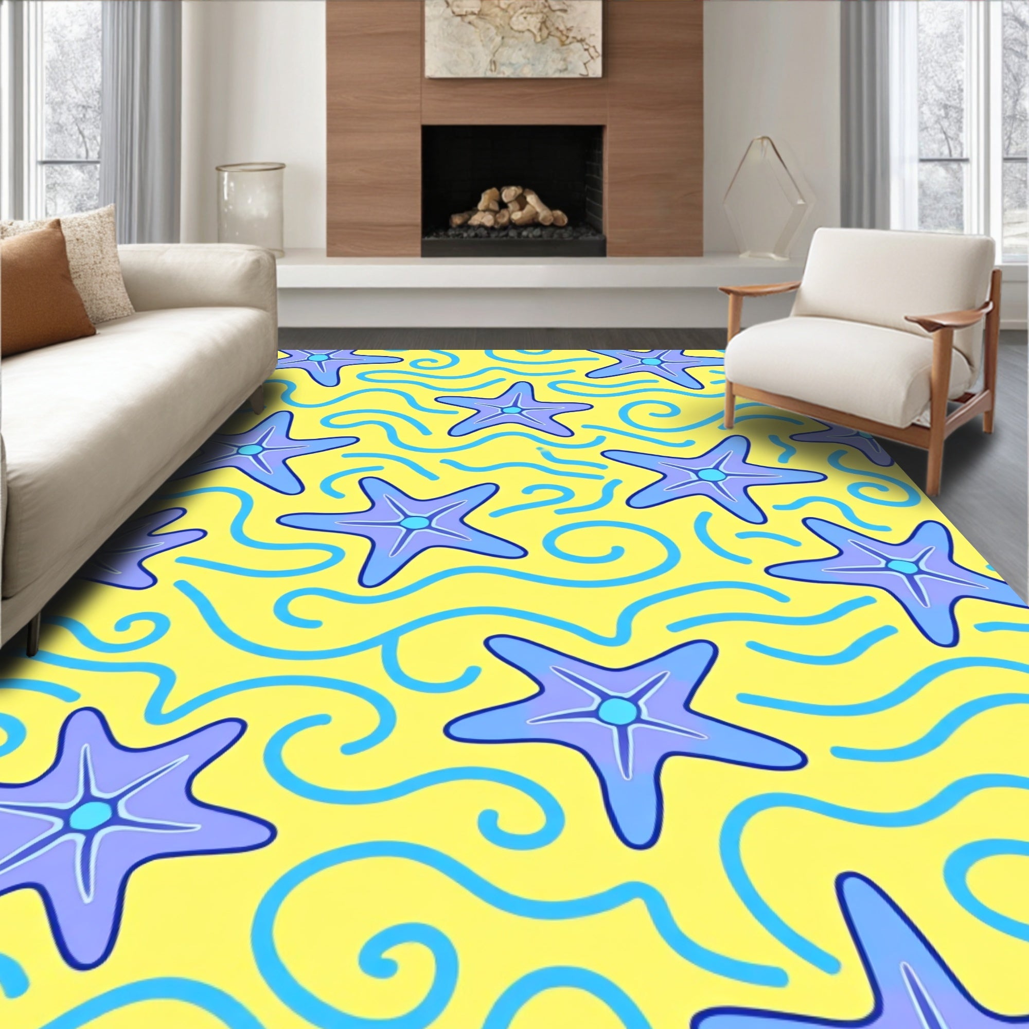 Whimsical Purple Starfish Water Rug