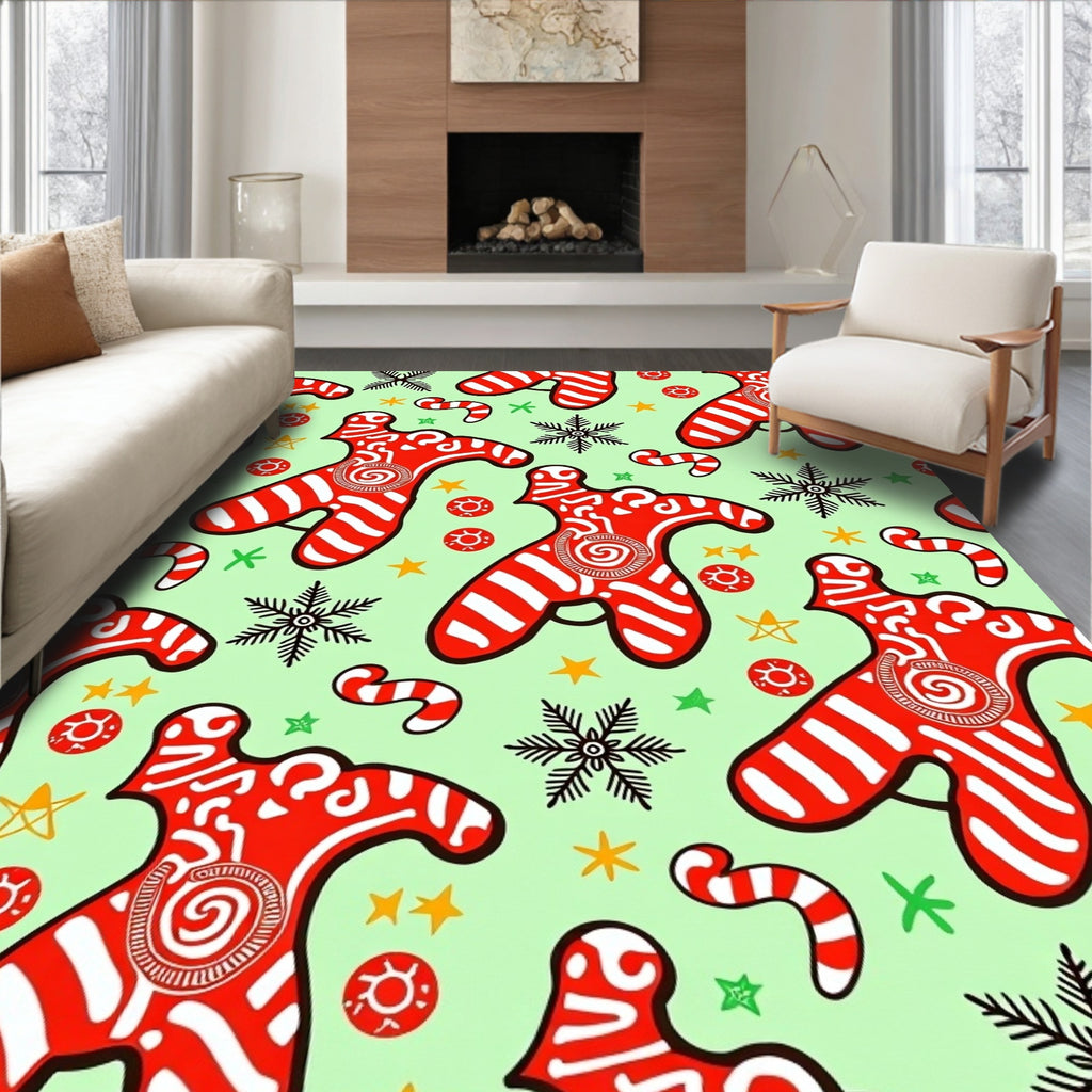 Whimsical Red Gingerbread Candy Swirls Rug