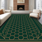 Emerald Gold Geometric Hexagon Art Deco Rug