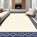 Elegant Blue Gold Damask Border Rug