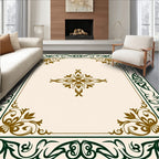Olive Green Gold Scrollwork Centerpiece Rug