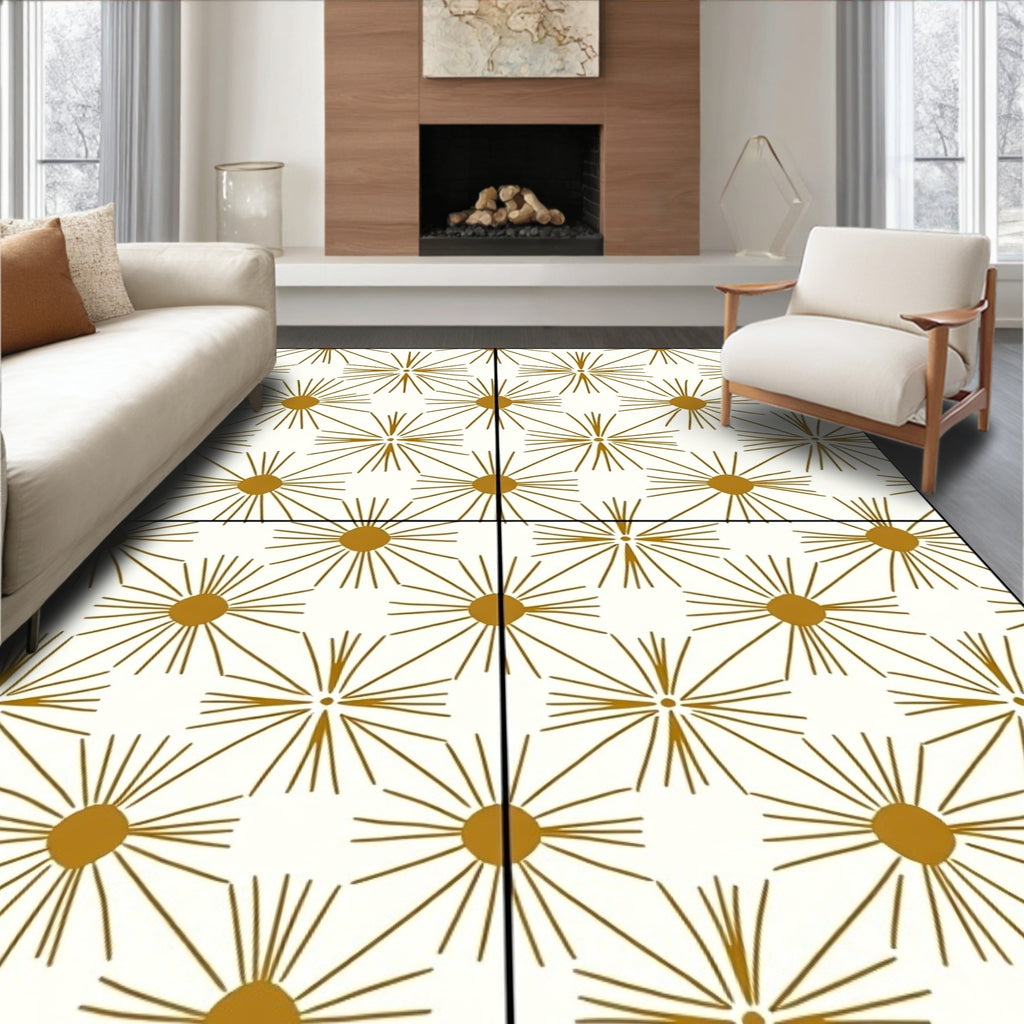 Golden Sunburst Starburst Cream Rug