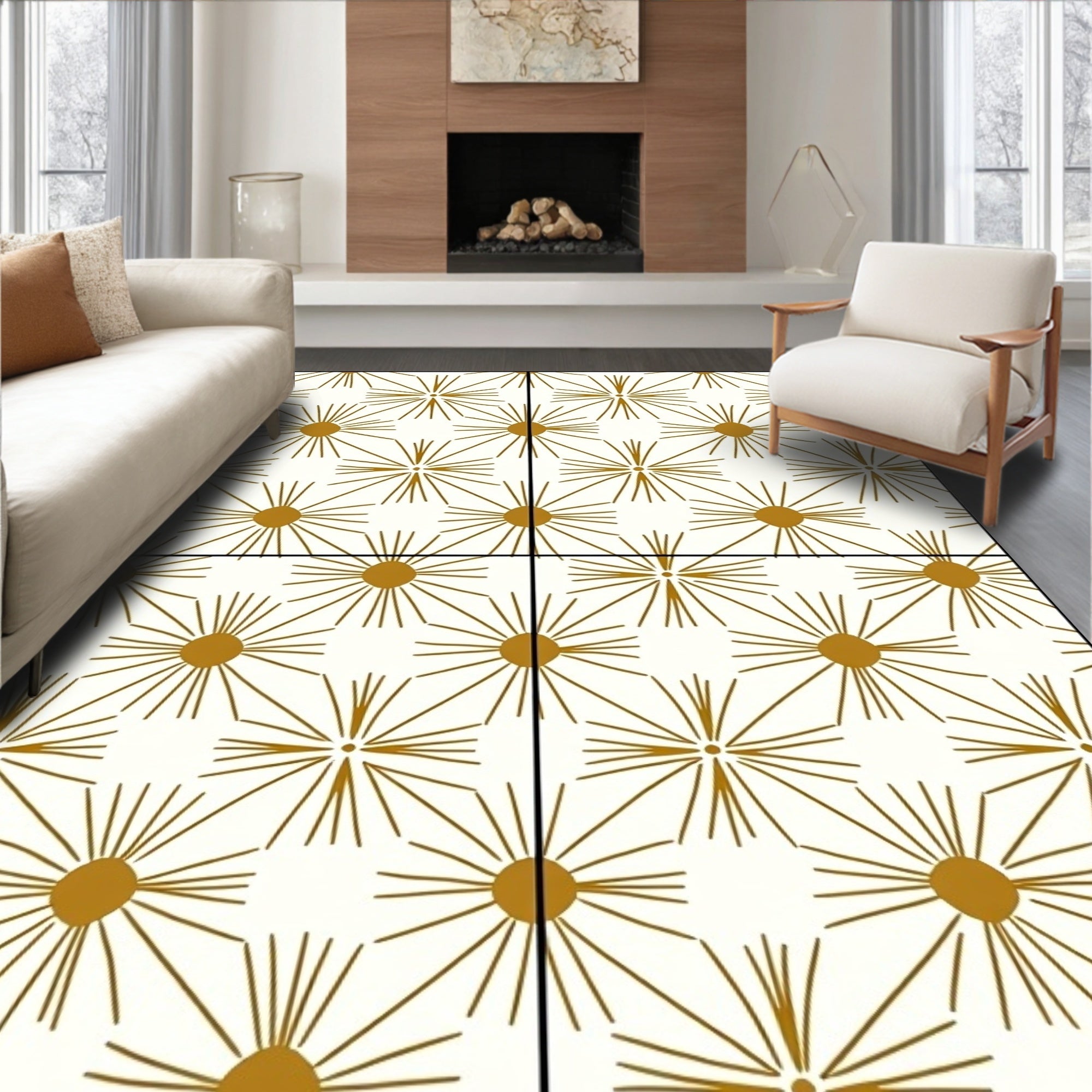 Golden Sunburst Starburst Cream Rug
