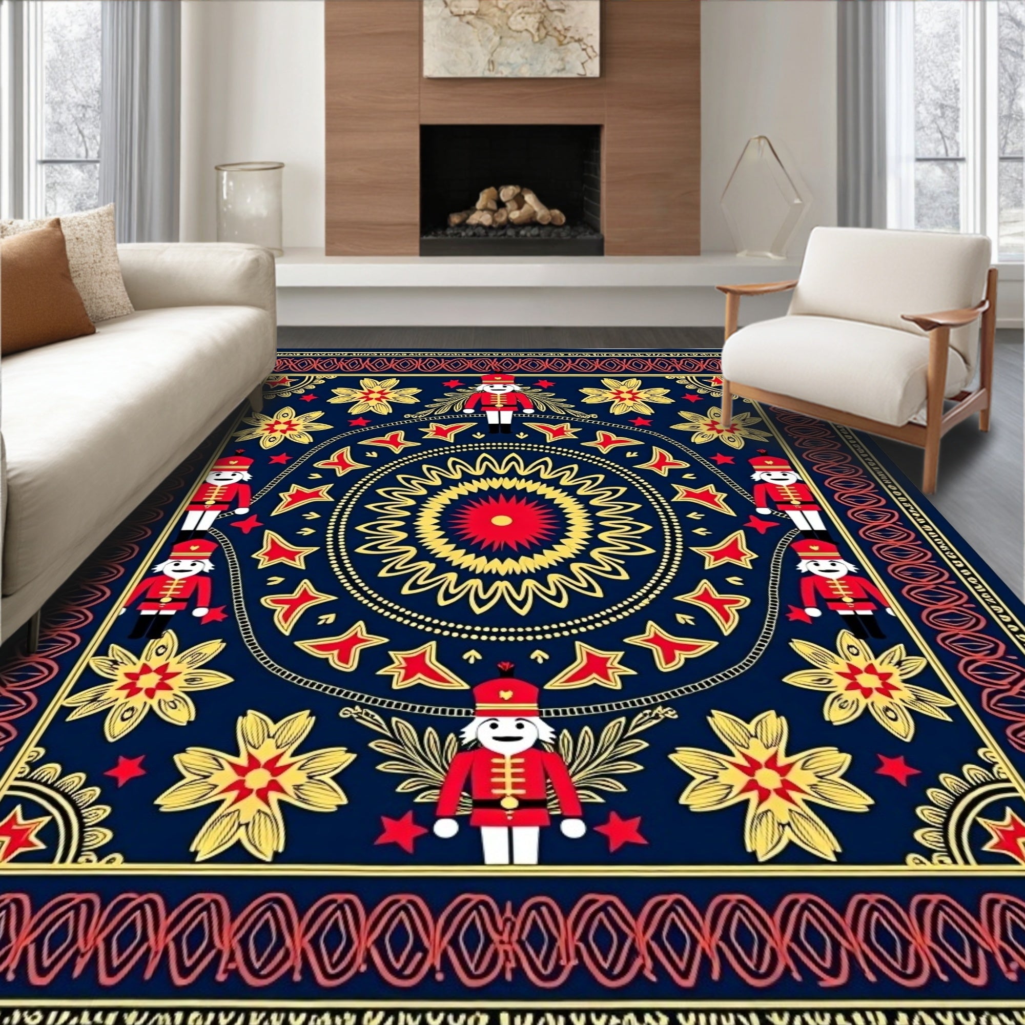 Navy Crimson Gold Nutcracker Mandala Rug