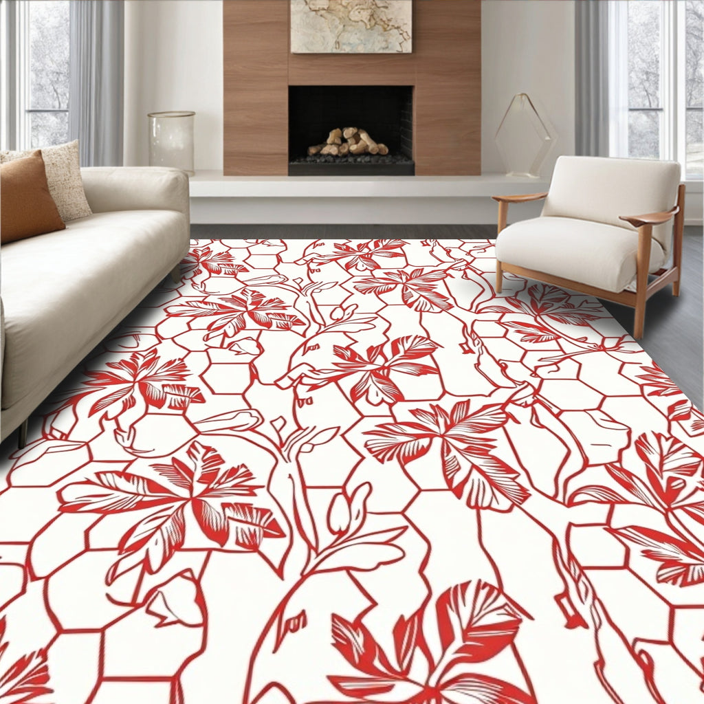 Crimson Branch Hexagon Overlay Rug