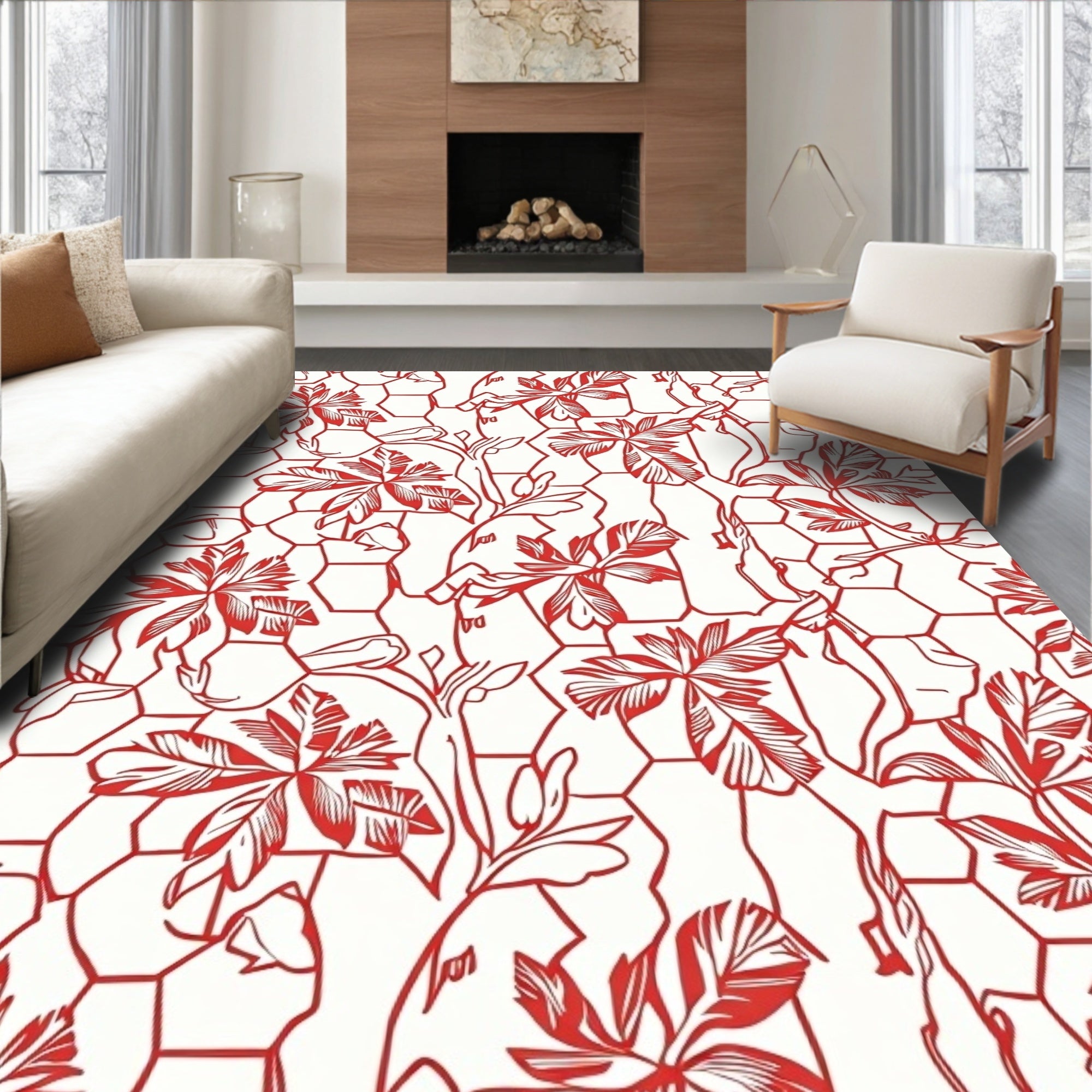 Crimson Branch Hexagon Overlay Rug