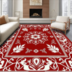 Crimson White Floral Medallion Border Rug