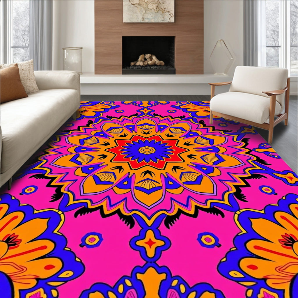 Vibrant Pink Orange Blue Mandala Rug