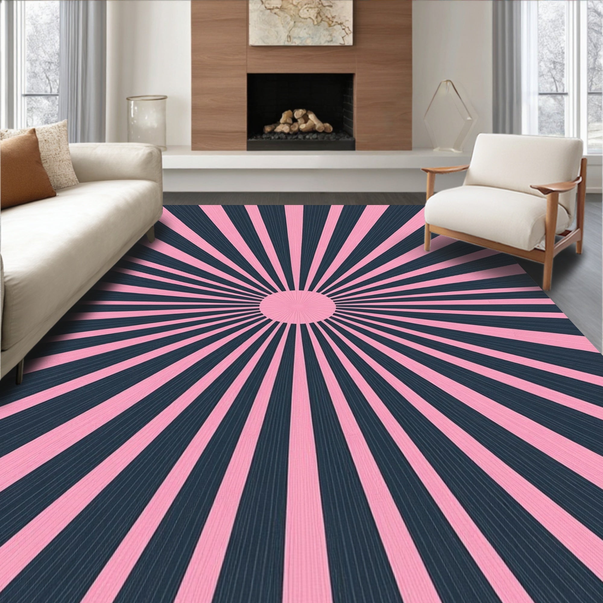 Radiant Pink Navy Sunburst Rug