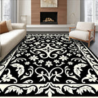 Black Ivory Damask Garden Floral Rug