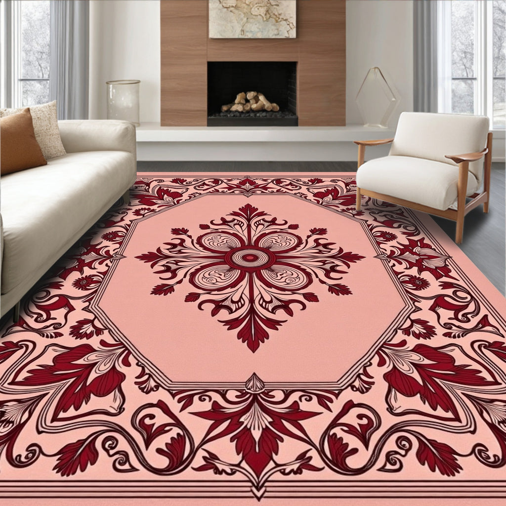 Crimson Floral Octagon Medallion Blush Rug