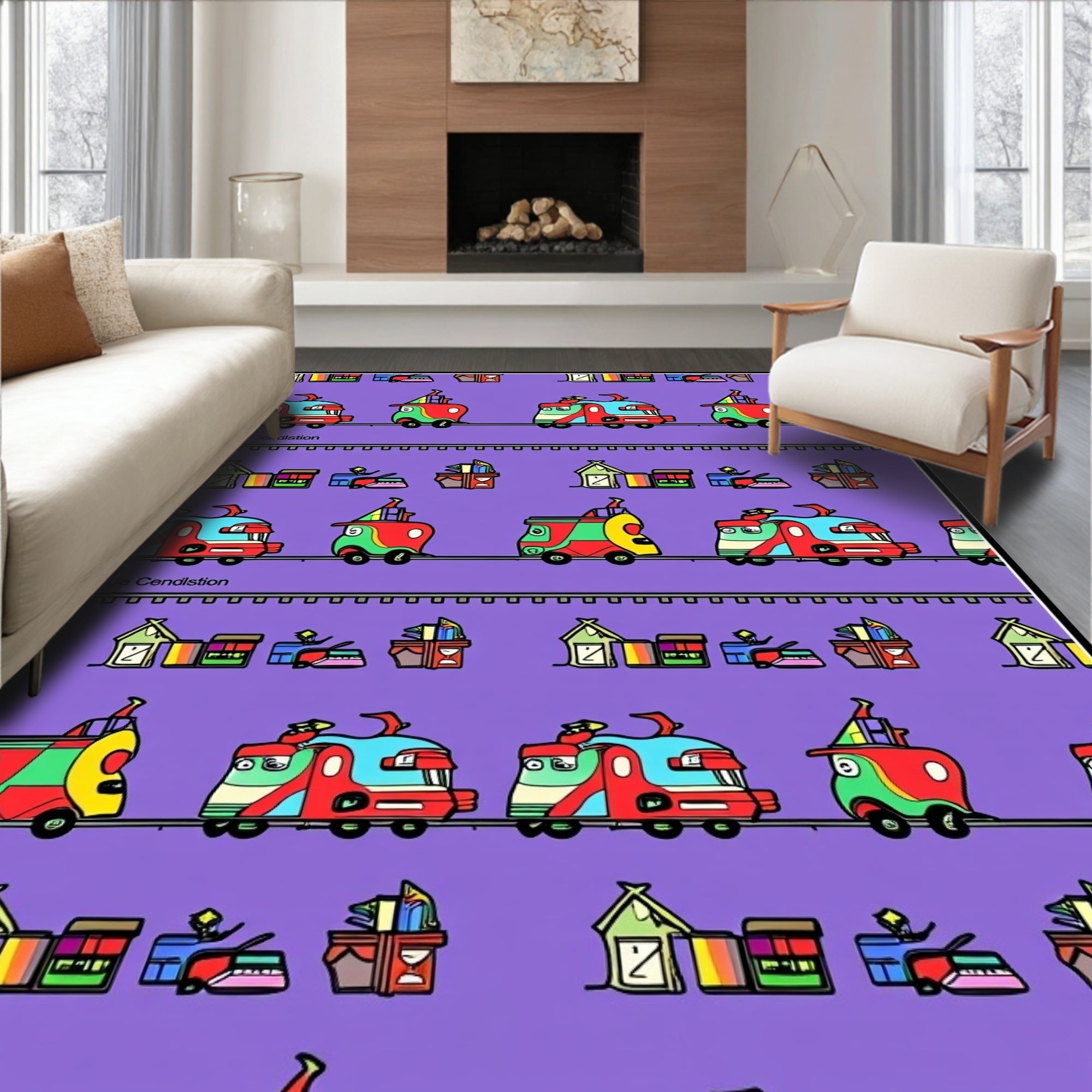 Whimsical Red Green Vehicle Repeat Rug