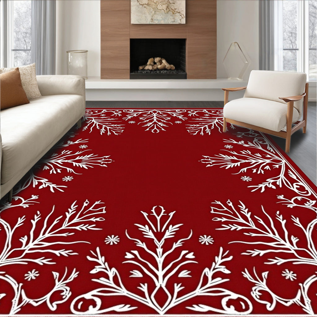 Crimson Floral Scroll Vine Rug