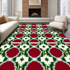 Crimson Green Starburst Geometric Medallion Rug