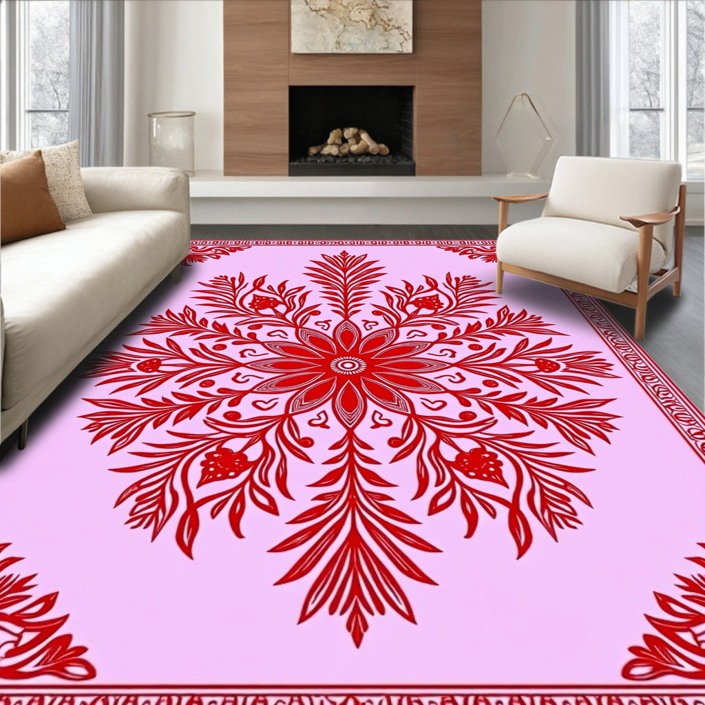 Crimson Floral Vine Medallion Rug