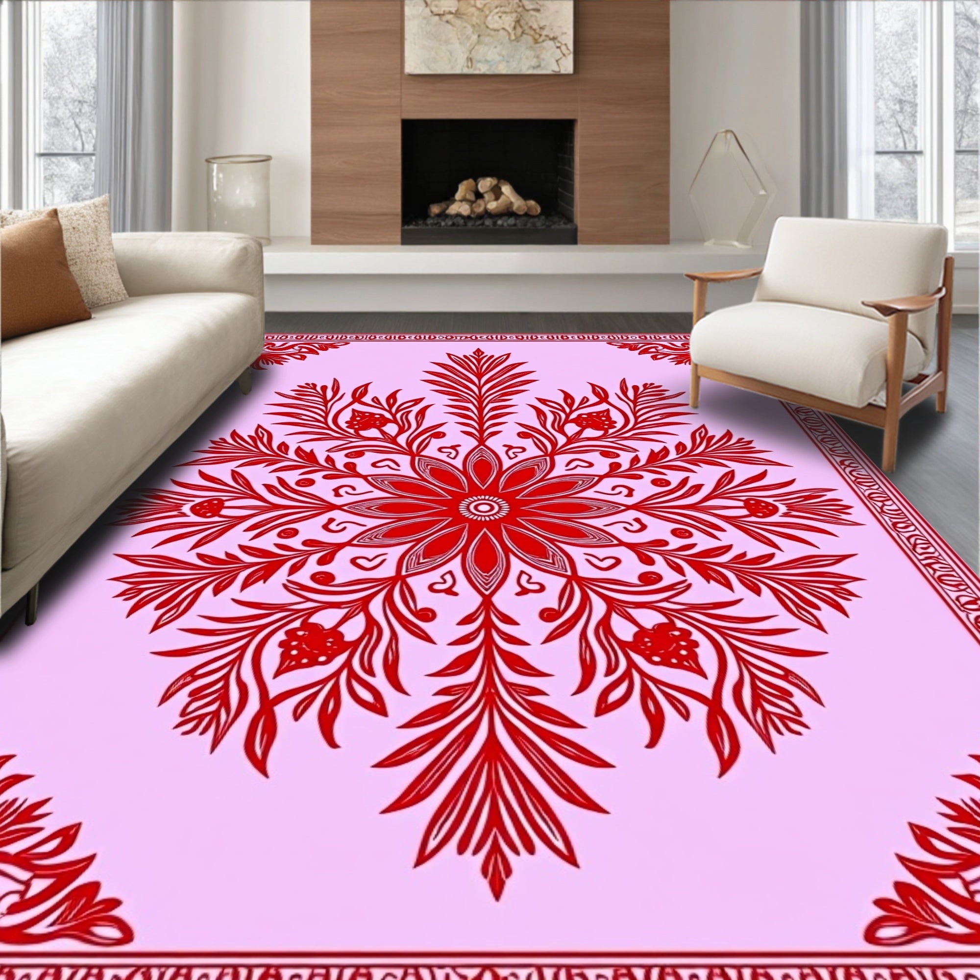 Crimson Floral Vine Medallion Rug