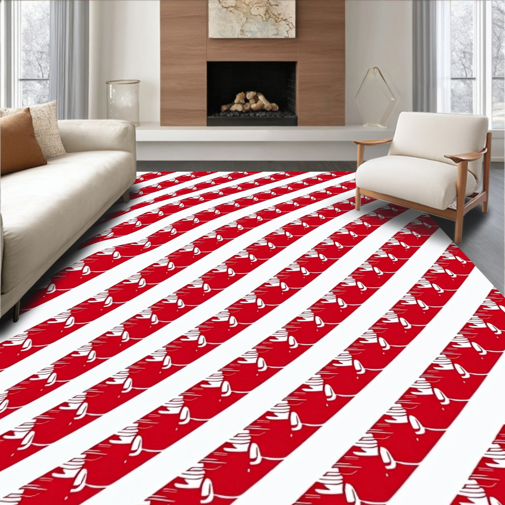 Crimson And White Slanted Stripes Rug