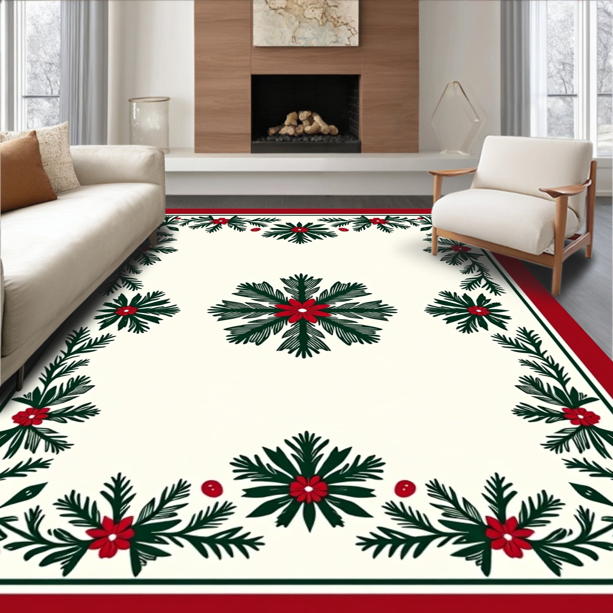 Classic Green Pine Wreath Flower Rug