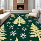 Golden Evergreen Snowflakes Festive Rug