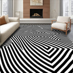 Black White Optical Illusion Maze Rug