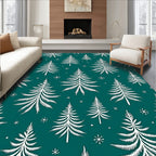 White Pine Trees Teal Snowflakes Rug
