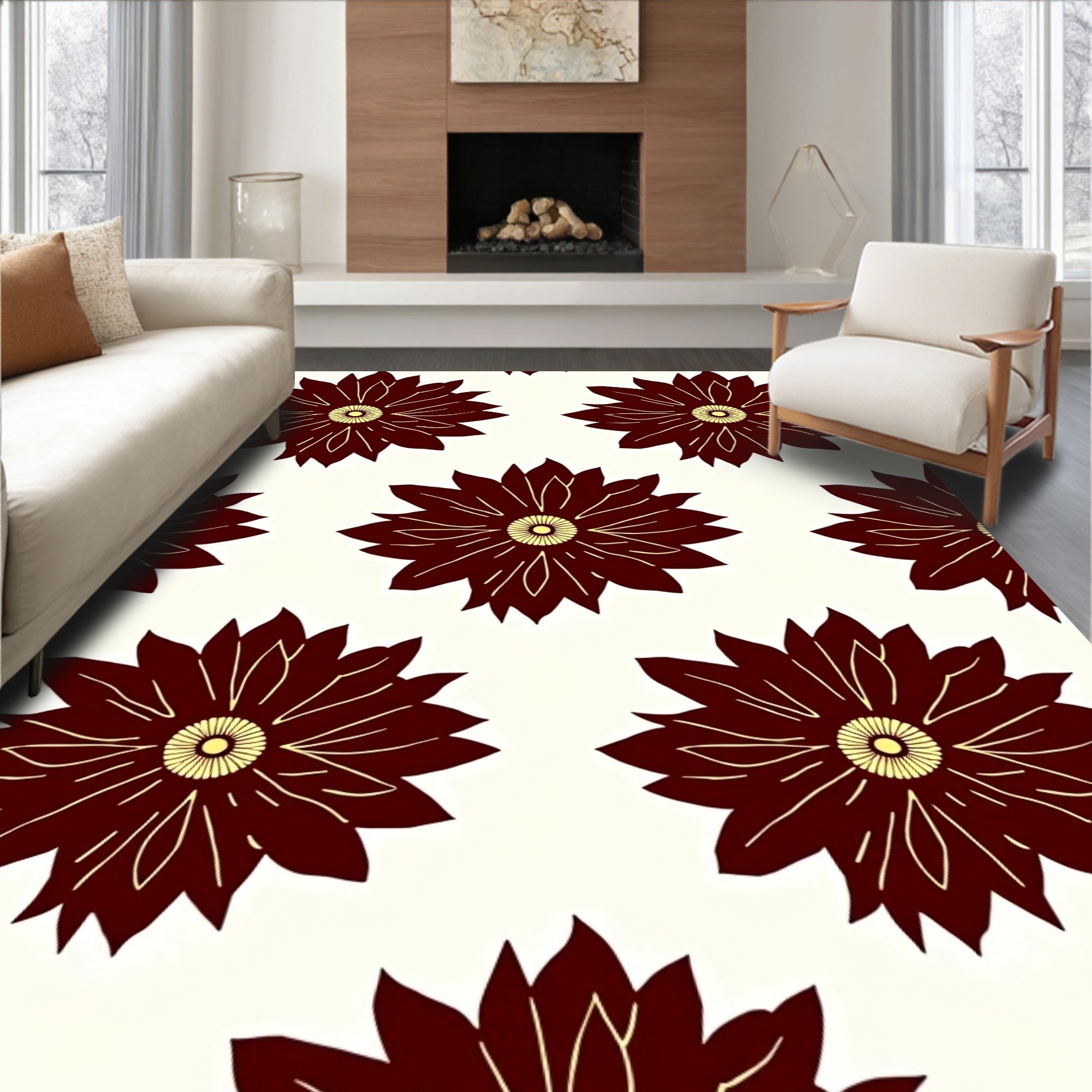 Deep Red Floral Blossom Radiance Rug