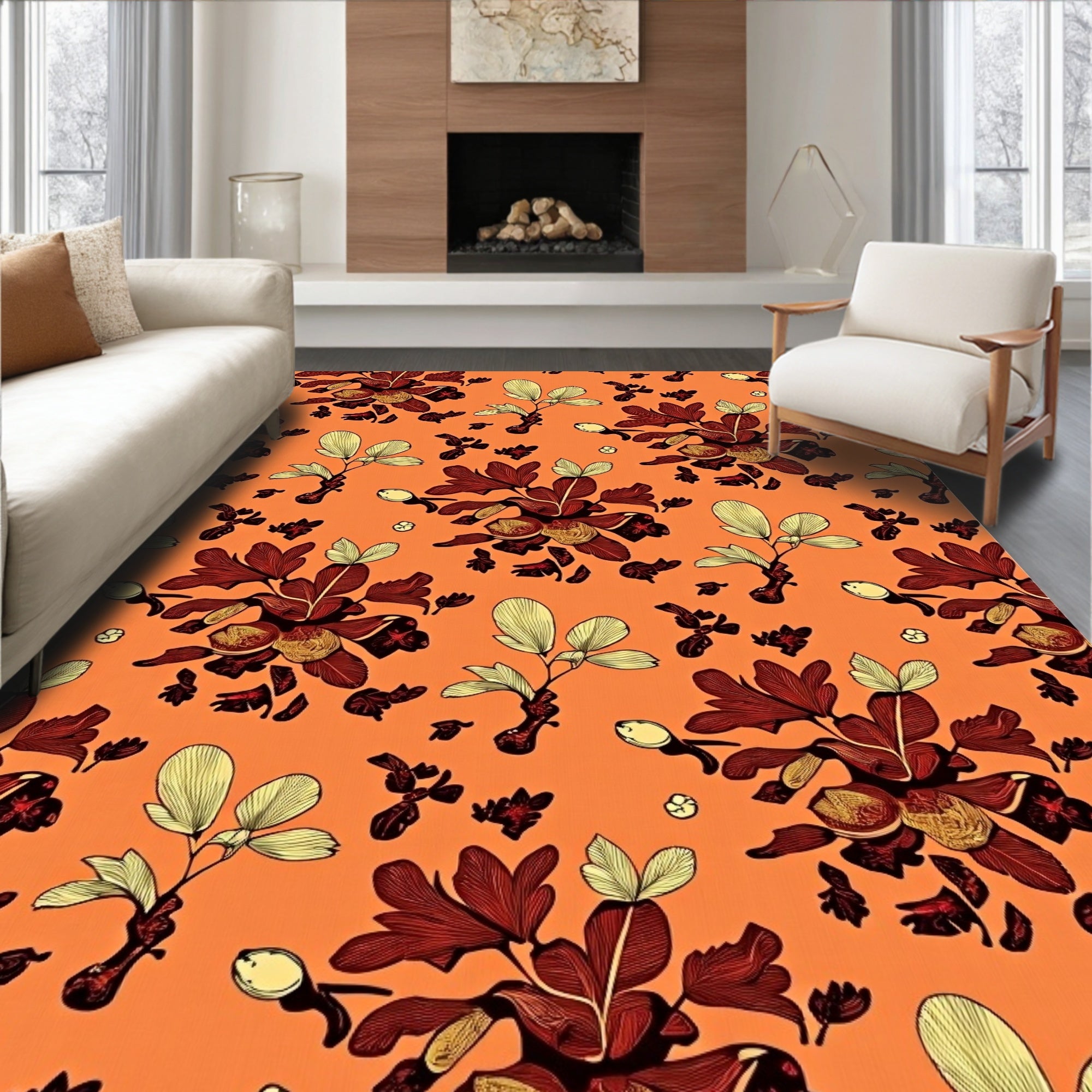 Rust Colored Floral Seedpod Cluster Rug