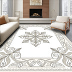 Intricate Floral Ivory Scroll Border Rug