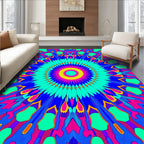 Vibrant Teal Pink Blue Sunburst Rug