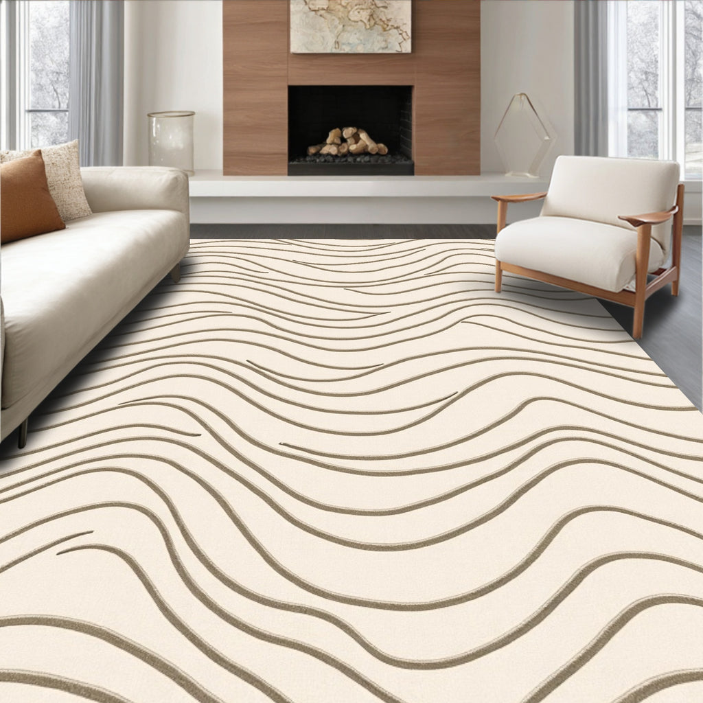 Cream Modern Wavy Lines Rug