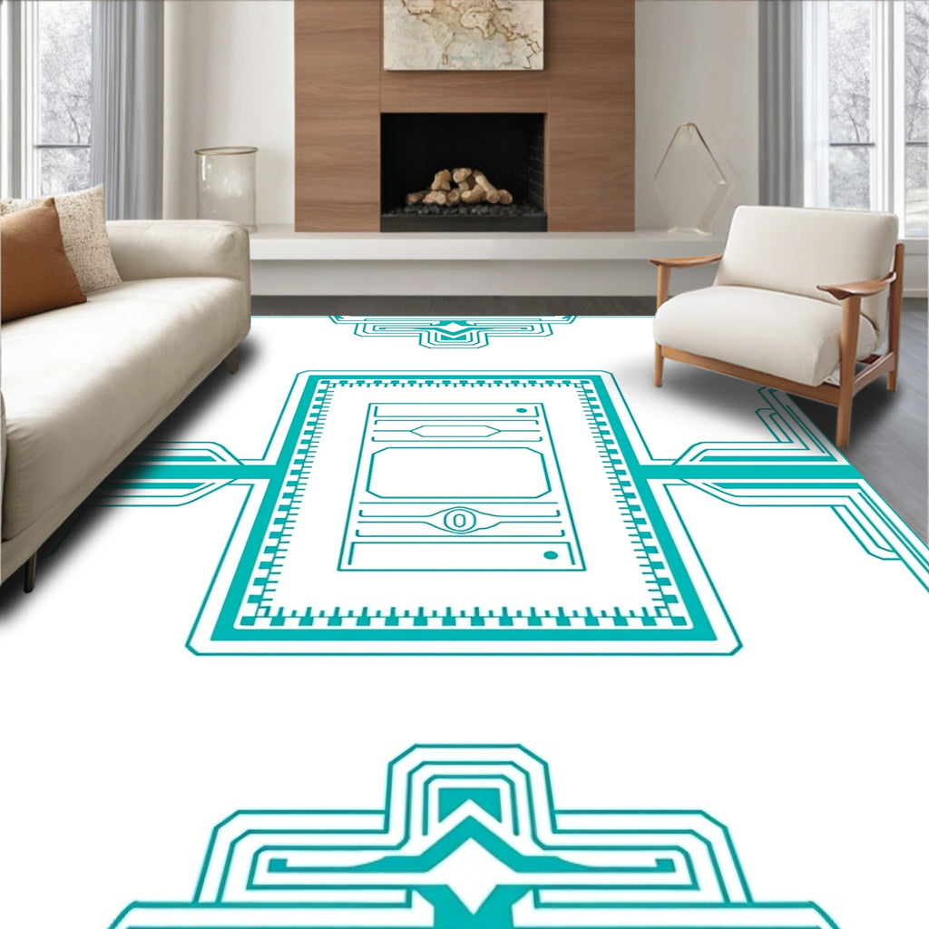 Teal Geometric Art Deco Lines Rug