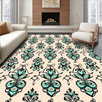 Soft Teal and Black Floral Motif Rug