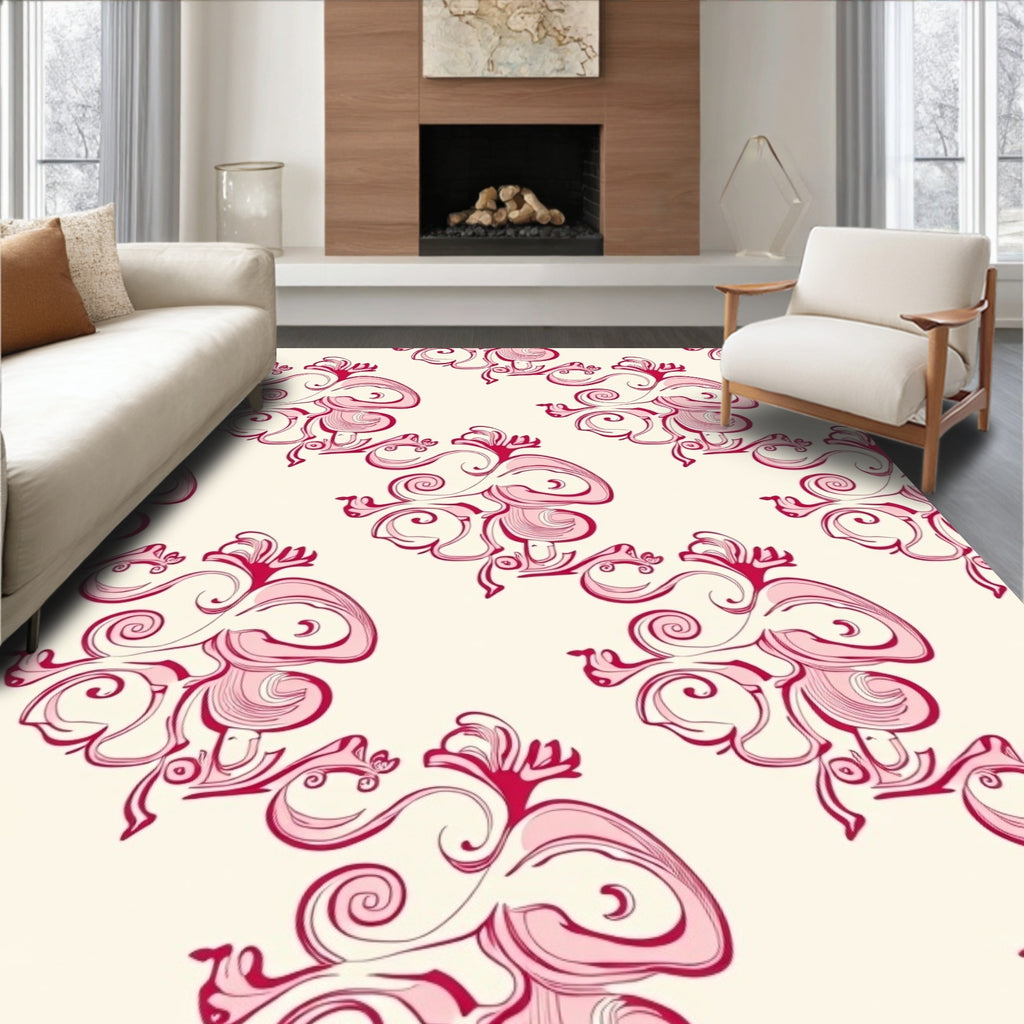 Crimson Rococo Swirl Floral Rug