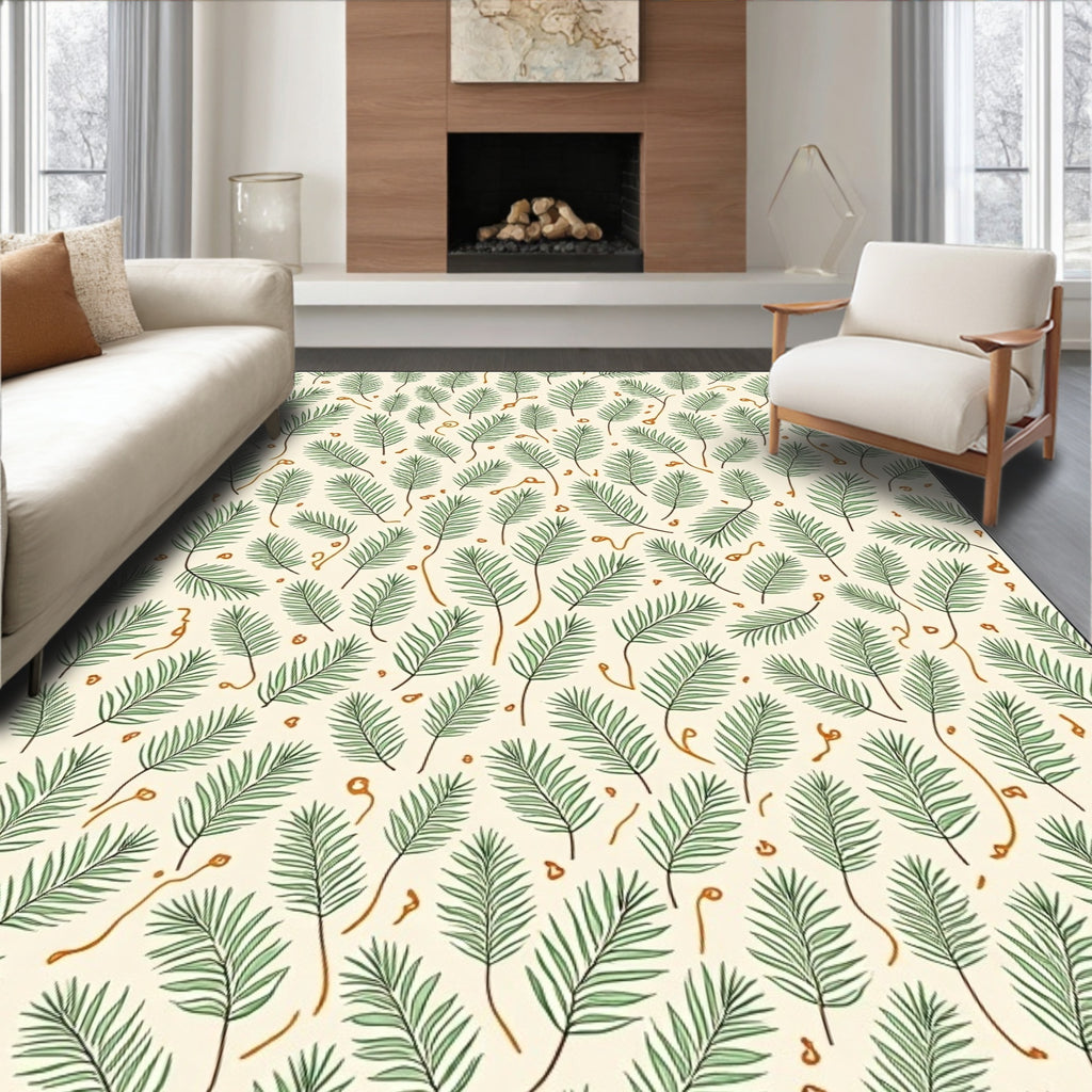 Green Pine Needles on Cream Background Rug