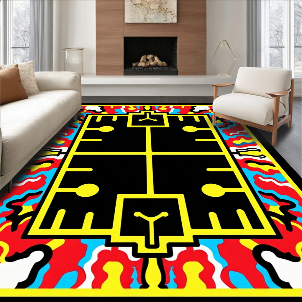 Bold Yellow Geometric Abstract Flow Rug
