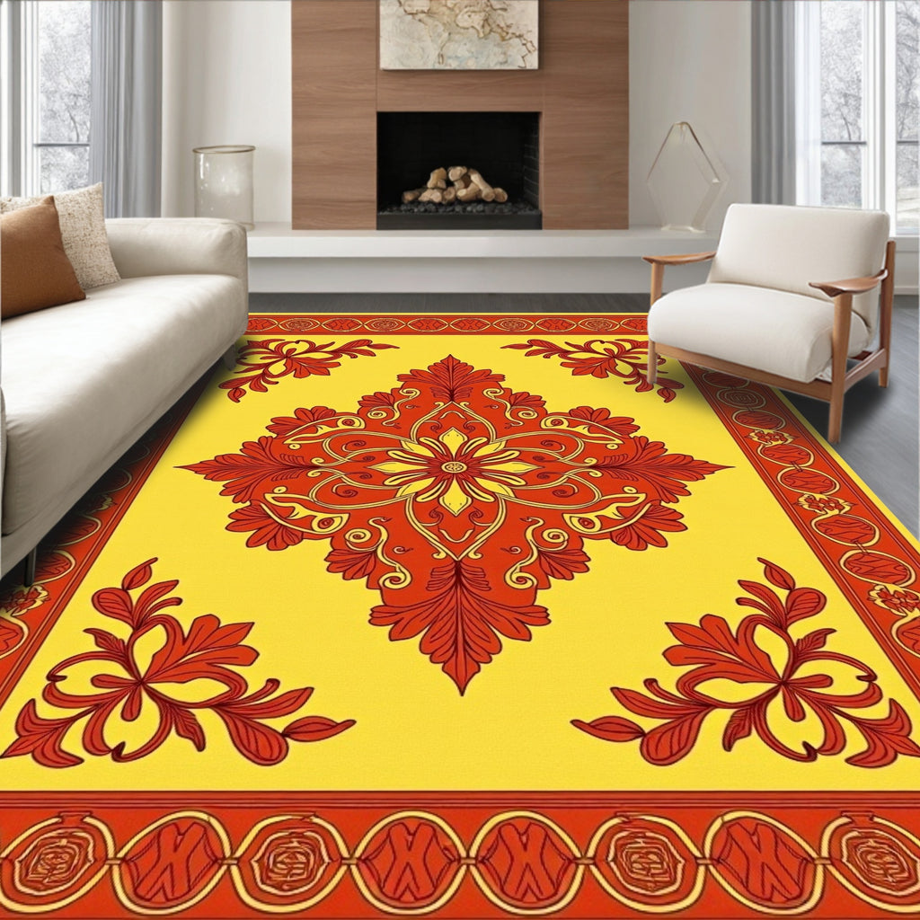 Traditional Red Crimson Floral Medallion Rug