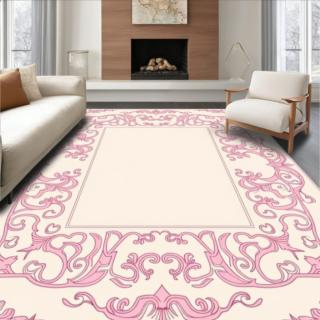 Delicate Pink Ornate Frame Rug