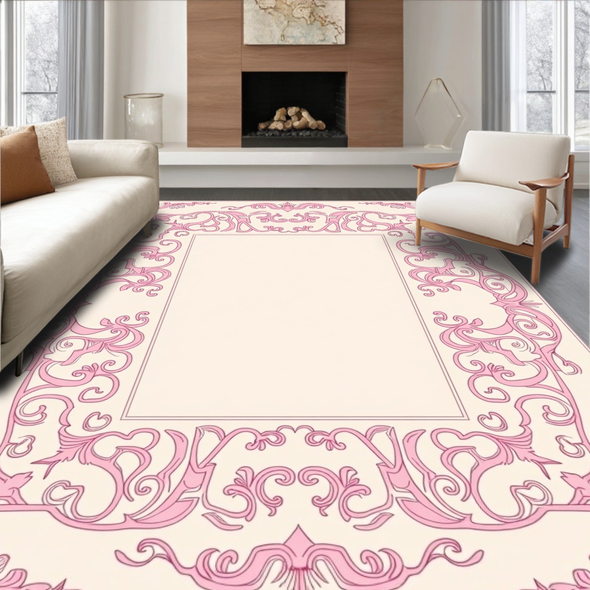 Delicate Pink Ornate Frame Rug
