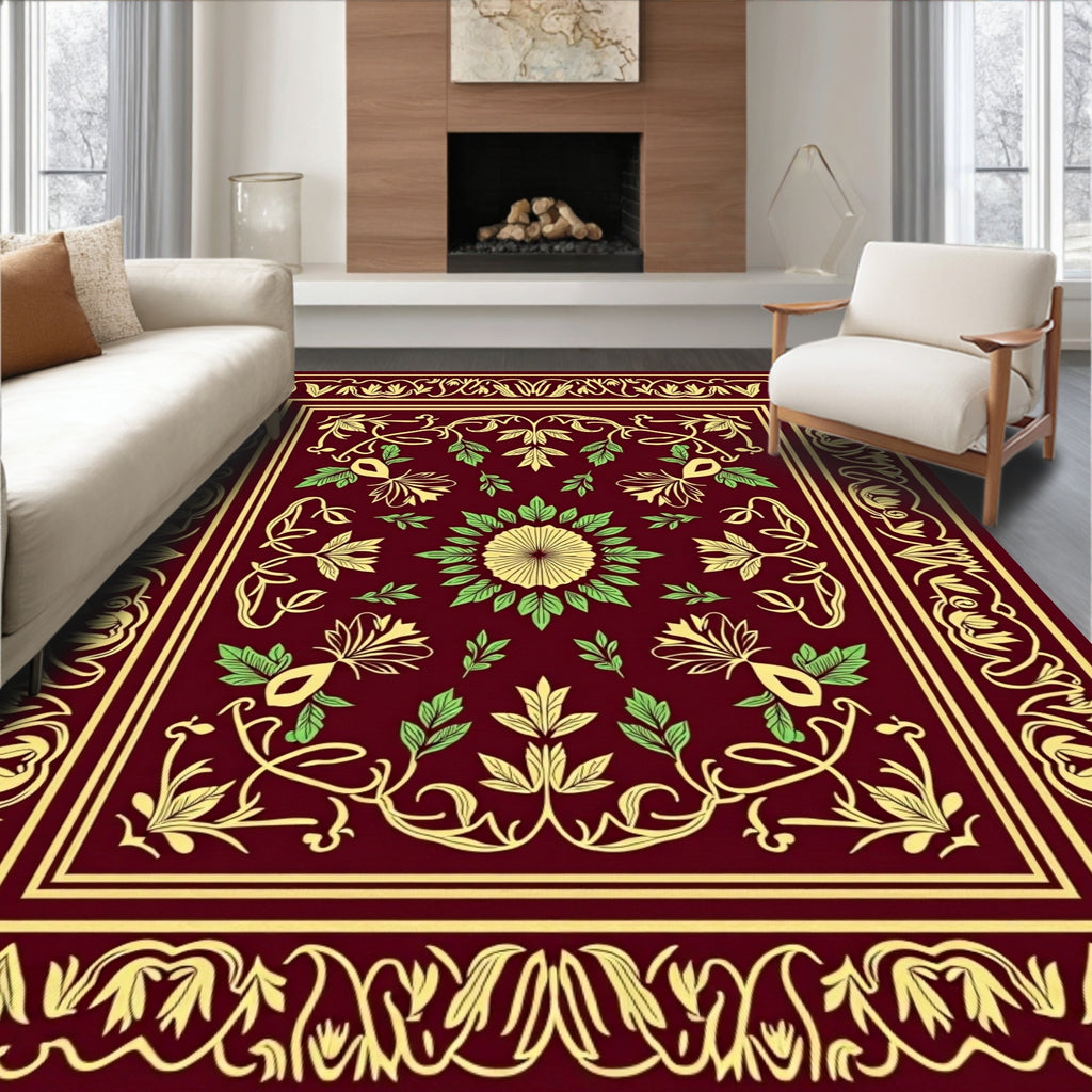 Crimson Floral Medallion Vines Rug