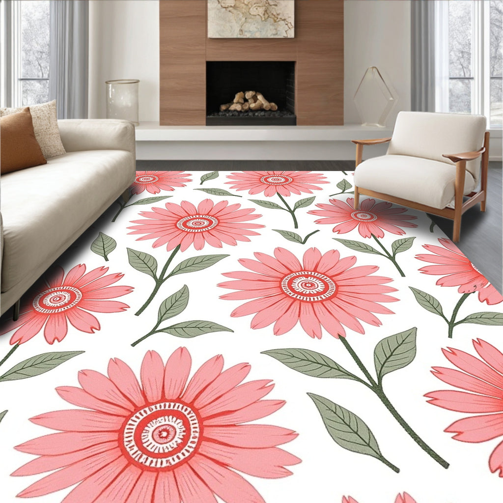 Coral Daisy Garden Art Rug