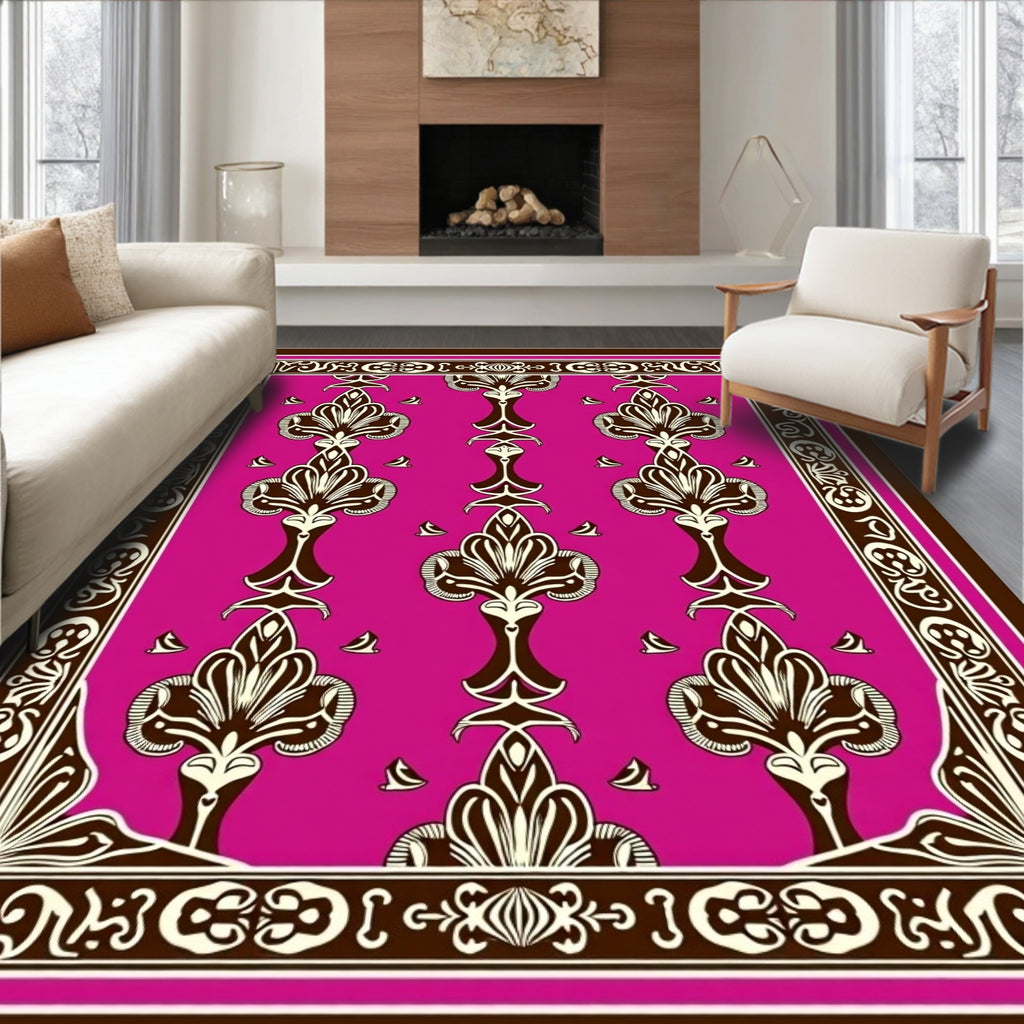 Fuchsia Baroque Floral Medallion Rug