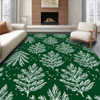 White Fern Fronds on Deep Green Rug