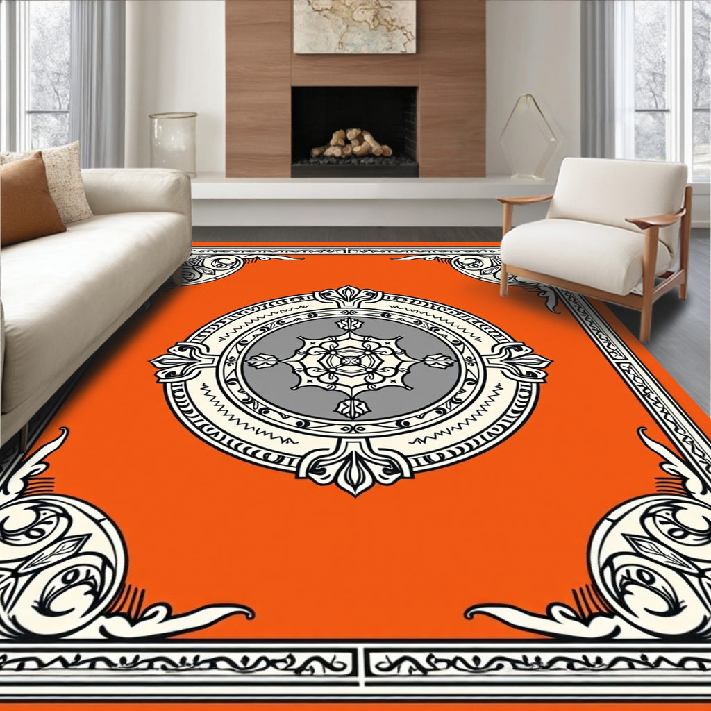 Orange Mandala Intricate Border Rug