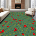 Green Leaf Red Berry Cluster Rug