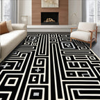 Black Cream Geometric Maze Art Rug