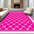 Bright Pink Geometric Trellis Lattice Rug