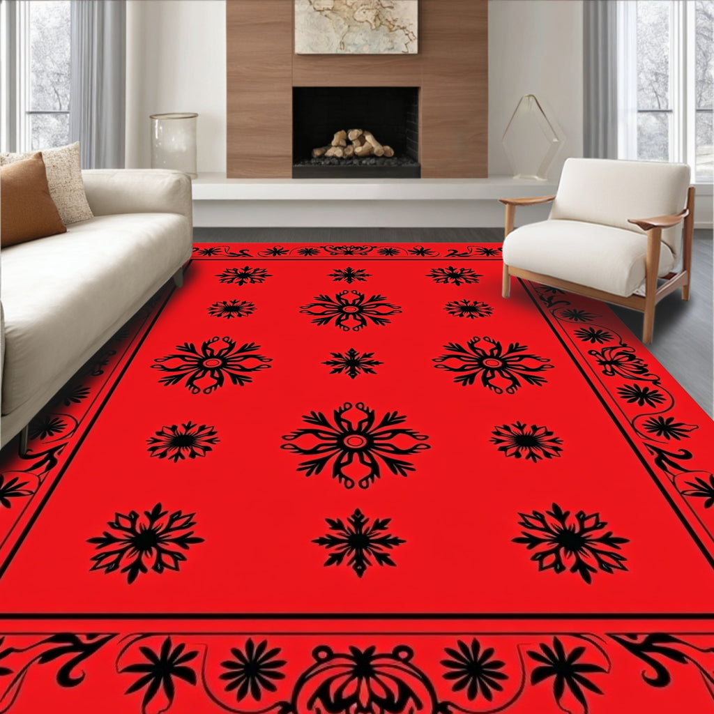Bold Red Floral Medallion Rug