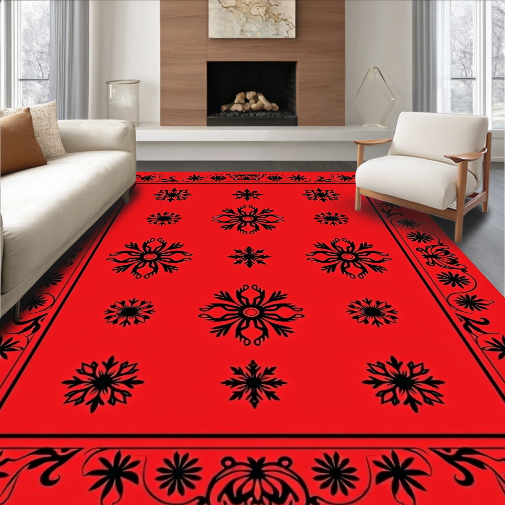 Bold Red Floral Medallion Rug