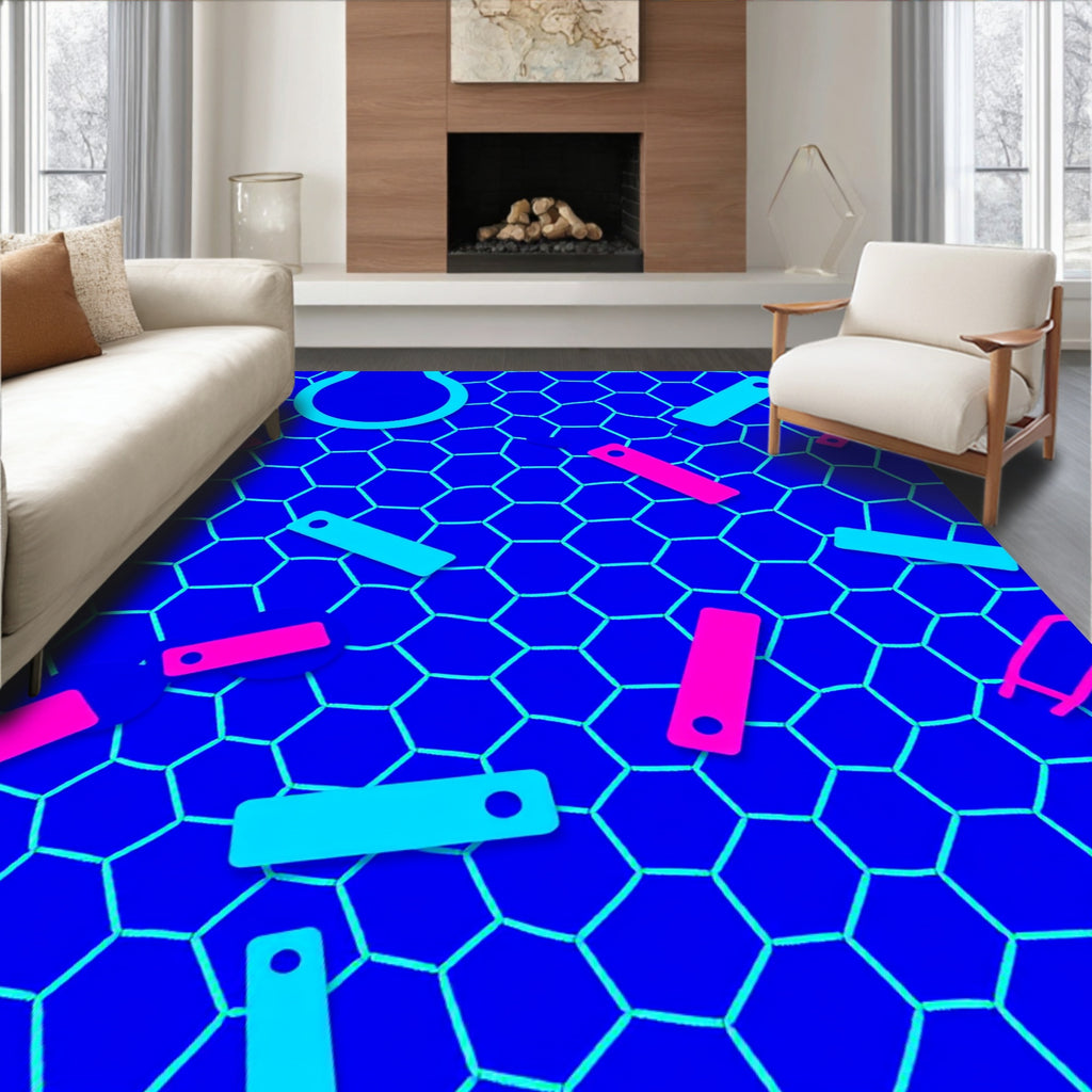 Electric Blue Hexagonal Confetti Rug
